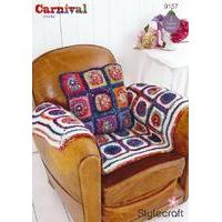 wheel in square throw and cushion in stylecraft carnival special aran  ...