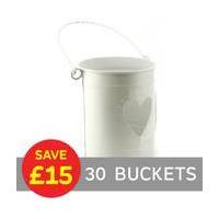 White Metal Bucket with Heart Cut-Out Bundle 30 Pack