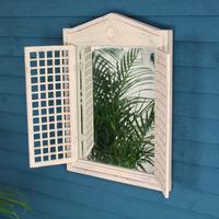 White Wooden Mirror with Lattice Shutters by Fallen Fruits