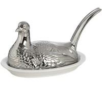 White Butter Dish With Silver Pheasant Lid