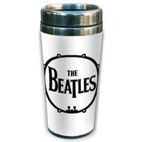White Ceramic The Beatles Drum Travel Mug.