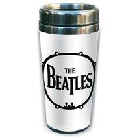 white ceramic the beatles drum travel mug