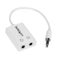 White Slim Mini Jack Headphone Splitter Cable Adapter - 3.5mm Male to 2x 3.5mm Female