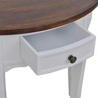 white half round console table with drawer brown top