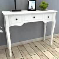 white dressing console table with three drawers