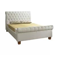 White Lourosa Faux Leather Button Bed Double