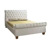 White Lourosa Faux Leather Button Bed Double