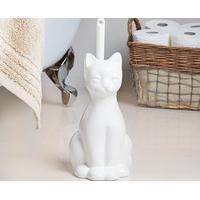 White Ceramic Cat Toilet Brush, Ceramic/Plastic