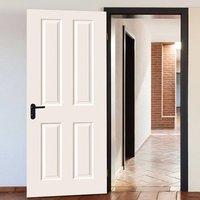 White Primed 4 Panel Fire Door with Smooth Surfaces is 1/2 hour Fire Rated