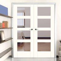 White Primed Shaker Door Pair with Clear Safety Glass