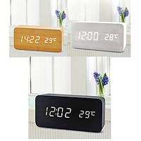 White Light USB Dual-Screen Rectangular Wooden LED Clock w/ Alarm Clock / Temperature / Voice Sensor