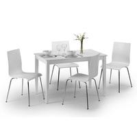 Whiston Dining Table In White Lacquer With 4 Mandy Dining Chairs