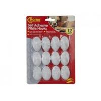 White 12 Pack Of Self Adhesive Deluxe Plastic Hooks