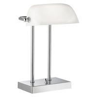 White Bankers Table Lamp Chrome