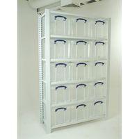 WHITE SHELVING WITH CLEAR BOXES