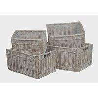 White Wash Storage Wicker Open Baskets Set of 4