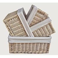 White Lined Storage Baskets Set 4