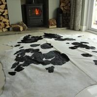 White & Black Leather Cowhide Rug 220cm x 195cm