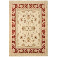 Whitby Beige & Red Border Wool Traditional Runner Rug