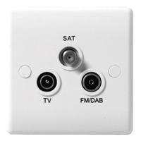 White slim profile 3 Gang TV FM Satellite Triplex Socket - E25093