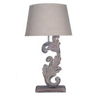White Wash Wooden Leaf Table Lamp in Grey