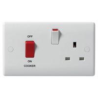 White slim profile Cooker Control Unit 45A C/W 13A Socket - E25032