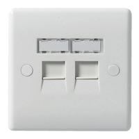 White slim profile 2 Gang RJ45 Socket White - E25067