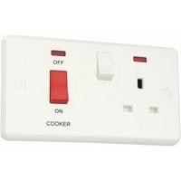 White slim profile Cooker Control Unit 45A C/W 13A Socket & Neon White - E25031