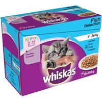 whiskas pouch kitten fish selection in jelly 12x100g pack of 4