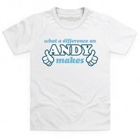 what a difference an andy makes kids t shirt