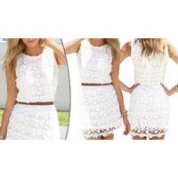 White Lace Overlay Shift Dress - 4 Sizes