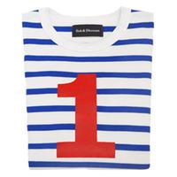 White and French Blue Breton Red Age 1 Printed T-Shirt