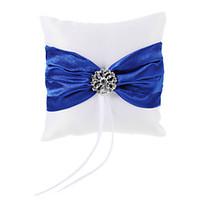 white ring pillow in bluered satin with rhinestonemore colors