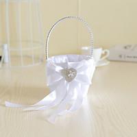 white satin with crystal heart shape decoration flower basket for wedd ...