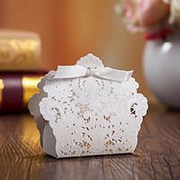 White Wedding Favor Boxes With Ribbon-Set of 12