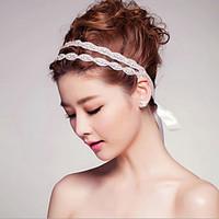 White Crystal Handmade Flower Ribbon Satin Hair Jewelry Headband for Wedding