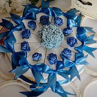 White Cake Favor Box With Blue Rose Bow (Set of 10)