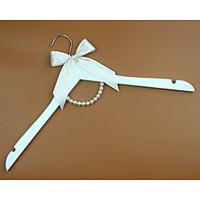 White Wood Wedding Dress Hanger with Ivory Bow and Pearls