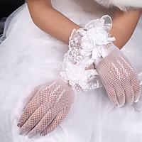 white lace elastic silk flower shape tulle fingertips wrist length bri ...