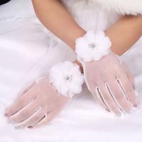 white lace elastic silk flower shape tulle fingertips wrist length bri ...