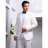 White Solid Slim Fit Tuxedo In Polyester
