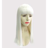 White Wig Synthetic Fiber Wig Long Straight Color With Neat Bangs Cosplay Costume Wig