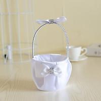 White Satin with Crystal Bow Bowkont Decoration Flower Basket for Wedding Party(121224cm)