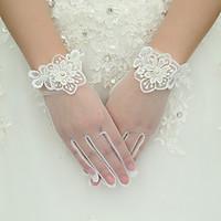 white lace elastic silk flower shape tulle fingertips wrist length bri ...