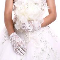 White/Black Wrist Length Fingertips Glove Lace Bridal Gloves Ladies\' Party GlovesDIY Pearls and Rhinestones