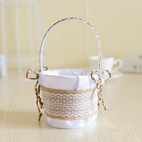 White Satin with Jute Bow Bowknot Decoration Flower Basket for Wedding Party(121224cm)