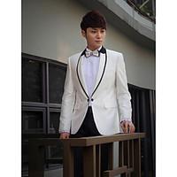 WhiteBlack Solid Slim Fit Tuxedo In Polyester