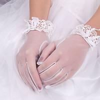 white lace elastic silk flower shape tulle fingertips wrist length bri ...