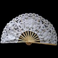 white flowerheart design lace hand fan