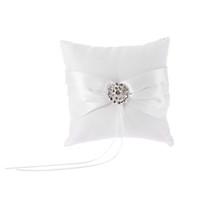 White Ring Pillow In White Satin With Rhinestone